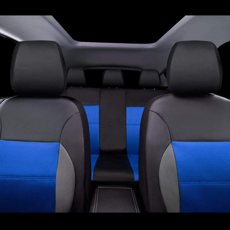 CAR PASS Luxurious Faux PU Leather Universal Seat Covers Set, Car Seat Cover Full Set Fit for Vehicles Sedan SUVs Trucks with Super 5mm Composite Sponge Inside, Airbag Compatible (Black and Blue) - Image 4